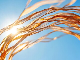 Poster - Sunlit Textile Waves Translucent Golden Fibers Against Sky - Art for Luxury Design and Creative Marketing in Fashion and Interior Decor