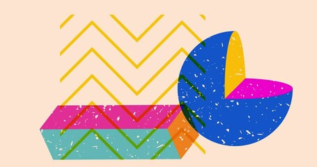 Poster - Risograph style Object shapes. Geometry elements abstract texture. Big colorful geometric animation. Trendy riso graph video.