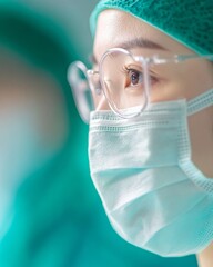 Poster - Surgical Precision in Modern Healthcare Diverse Female Surgeon in Stereile Environment with Cutting-Edge Equipment - Medical Excellence Visual for Professional Healthcare Branding