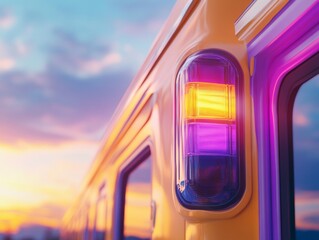Aufkleber - Vibrant Urban Emergency Light Modern Yellow Vehicle with Sleek Sunset Gradient Illumination - Future Transport Design and Safety Innovation Display