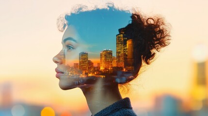Aufkleber - Futuristic Digital Transformation Holographic Cityscape in Mind - Advanced User Interfaces and Tech Innovation for Urban Workspaces