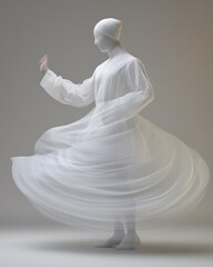 Aufkleber - Ethereal Dance Movement Visualization Flowing White Chiffon and Dynamic Lighting for Modern Dance Promotion and Performing Arts Marketing