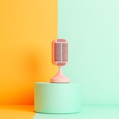 Aufkleber - Pop Art Microphone Display Whimsical Metallic Microphone with Pastel Backdrop and Bold Lip Decor - Trendy Music Branding and Creative Marketing Content for Modern Pop Culture Enthusiasts
