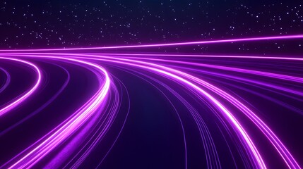 Wall Mural - Neon pink futuristic road stretching into the star filled night