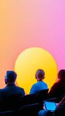 Fototapete - Contemporary Gradient Aesthetic in Business Conference Diverse Audience with Devices and Notepads - Corporate Knowledge Sharing and Professional Growth