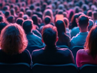 Aufkleber - Illuminated Professional Gathering in Auditorium Diverse Audience in Modern Conference Setting - Human Connection and Industry Leadership for Business Networking