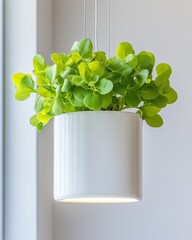 Poster - Minimalist Vertical Gardening Fresh Herb Display in Sleek Ceramic Planter for Urban Interiors - Sustainable Design and Modern Home Aesthetic
