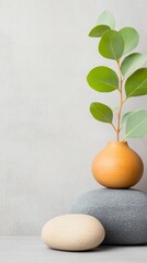 Aufkleber - Zen Wellness Display Eucalyptus and Natural Stone Composition on Concrete - Holistic Spa Marketing and Sustainable Design for Modern Relaxation Spaces