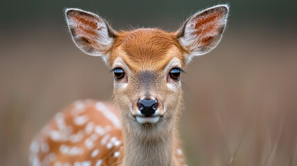 Wall Mural - Fawn portrait, forest background, wildlife, nature photography, stock image (1)