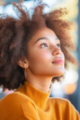 Poster - Afrofuturism Study Vibes Young Woman in Earth-Tone Knitwear Amidst Library Essence - Empowerment Visuals and Modern Educational Content for Engaged Learning Spaces