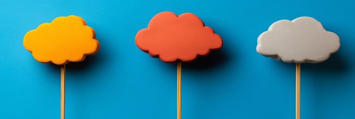 Poster - Abstract Educational Decor Vibrant Felt Cloud Shapes on Blue - Interactive Learning Aesthetic and Creative Classroom Design for Engaging Educational Environments