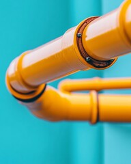 Aufkleber - Industrial Chic Vibrant Orange Steel Pipes Against Aqua Backdrop - Modern Infrastructure Art and Emergency Equipment Promotion, Enhancing Urban Safety and Style