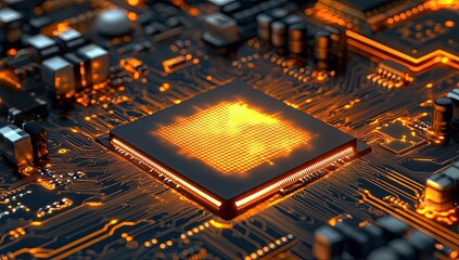 Aufkleber - High-tech CPU glowing on circuit board