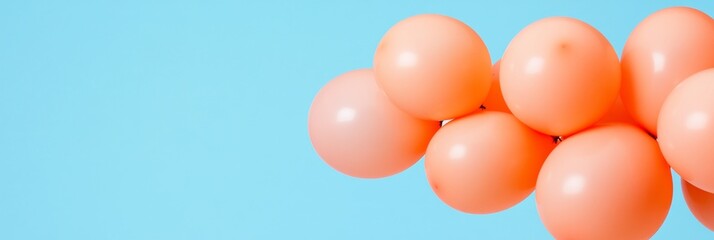 Poster - Contemporary Celebratory Balloon Artwork Vibrant Orange Balloons on Minimal Sky Blue Backdrop - Event Marketing and Milestone Recognition for Modern Business Decor