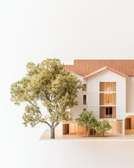 Poster - Minimalist Architectural Scale Model with Wind Turbines and Trees on White - Urban Planning for Sustainable Cities in Modern Eco-Friendly Development Projects