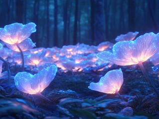 Poster - Illuminated floral display enchanted forest nature nighttime close-up ethereal beauty