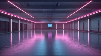 Wall Mural - A futuristic roller disco with anti-gravity skating, 1970s disco fashion meets sci-fi tech, neon-lit dance floor, holographic DJ, groovy yet surreal atmosphere, vibrant lighting, dynamic movement