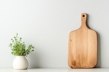 Poster - Scandinavian Kitchen Design Minimalist Wooden Countertop and Cutting Board with Subway Tile Aesthetic - Modern Culinary Content for Functional Home and Lifestyle Branding
