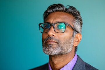 Poster - Contemporary Corporate Engagement South Asian Professional in Charcoal Suit for Virtual Strategy Meetings - Modern Business Communication and Branding Content