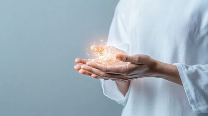 Aufkleber - Minimalist Healthcare Interface Human Hands Holding Glowing Network Design - Medical Tech Content and Digital Wellness Innovation for Modern Healthcare Solutions