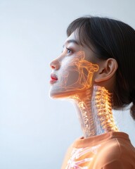 Aufkleber - Futuristic Healthcare Portrait Asian Female with Neural Network Overlay and Transparent Textures - Medical AI Visualization and Smart Diagnostics in Precision Medicine