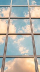 Aufkleber - Modern Reflective Glass Facade with Steel Framework Architectural Transparency for Corporate Identity and Urban Commercial Spaces