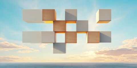 Poster - Contemporary Abstract Brain Geometric Patterns with Wooden and Minimal Aesthetics - Visualizing Cognitive Duality for Psychology Content and Innovative Marketing Design