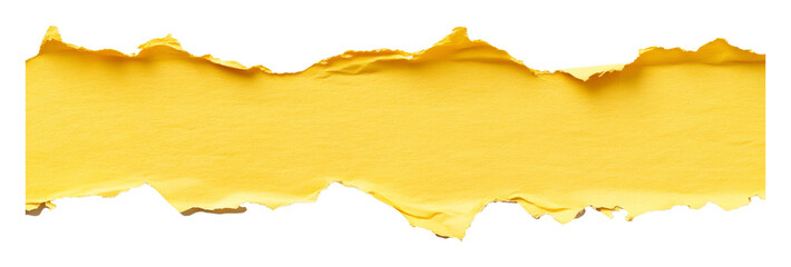 Poster - Torn yellow paper strip isolated on transparent background. Abstract art and creativity concept