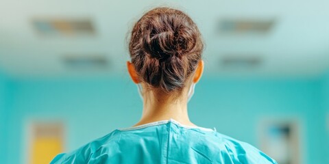 Leinwandbilder - Contemporary Healthcare Visual Female Medical Professional in Scrubs in a Modern Hospital Setting - Enhancing Patient Care with Cutting-Edge Health Monitoring Technologies