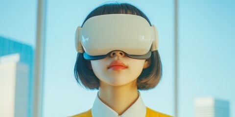 Leinwandbilder - Tech-Driven Well-Being Asian Female Engaged in a VR Health Program with Sleek Visuals - Modern Healthcare Education and Interactive Corporate Training
