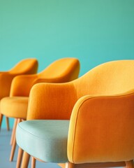 Poster - Mid-Century Modern Seating for Collaborative Spaces Vibrant Upholstered Chairs in Lounge Area - Dynamic Interior Design and Community Engagement for Office Innovation