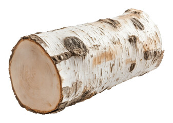 Wall Mural - Birch log isolated on transparent background, close-up detail view. Natural wood and forestry concept