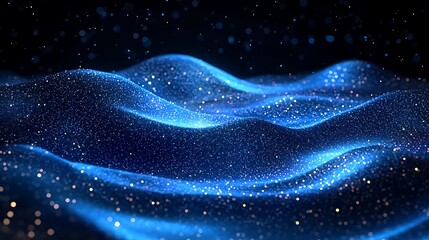 blue glitter waves, dark background, abstract design, website header
