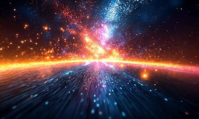 Wall Mural - Abstract digital space travel, glowing particles, cosmic energy, future technology
