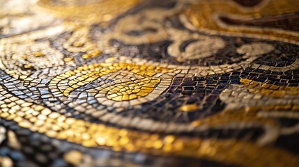 Poster - Mosaic Art Showcasing Intricate Patterns and Textures in Vibrant Colors at an Archaeological Site in the Late Afternoon Light