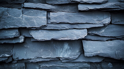 Poster - dark blue slate rock texture background with rough, cracked layers of stone, creating a natural, rug