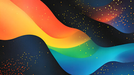 Poster - grainy noisy gradient background, abstract vibrant color shape, glowing rainbow yellow green orange 