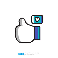Poster - A stylized thumbs-up icon illustration with a heart symbol, representing approval or liking something, often used in social media and online interactions.