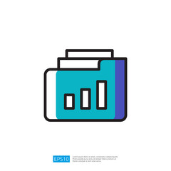 Poster - A stylized folder Illustration icon with a graphical chart, representing data organization and analysis in a business context.