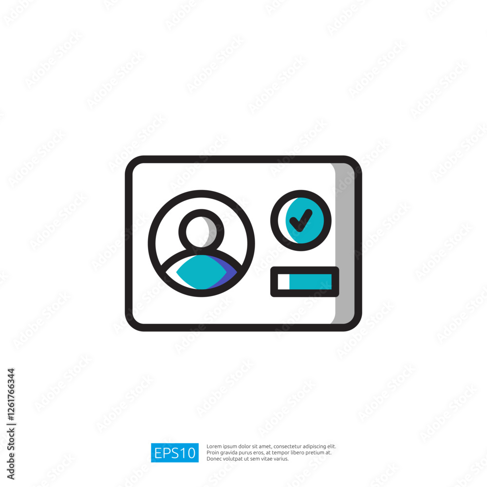 A simple illustration icon of an identification card featuring a person ...