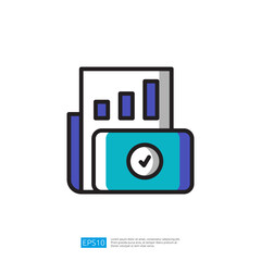 Poster - financial data, featuring a bar chart and a checkmark on a card, symbolizing approval or verification in a business context illustration icon
