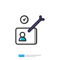 Poster - user profile with a checkmark and an arrow, symbolizing verification or approval illustration icon