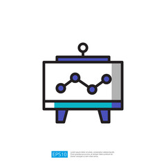 Poster - A simple illustration icon of a chart displayed on a stand, representing data analysis or presentation.