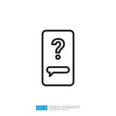 Poster - A minimalist line graphic featuring a smartphone with a question mark and a speech bubble, symbolizing inquiry and communication. Illustration icon