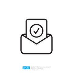 Poster - A simple line graphic illustration of an envelope with a checked document inside, symbolizing message confirmation or approval. Illustration icon