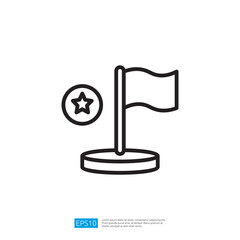 Poster - A minimalist illustration featuring a flag on a pole and a star emblem, symbolizing achievement or recognition. Illustration icon
