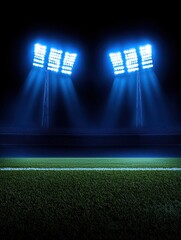 Bright stadium lights illuminating a football field at night, creating an energetic atmosphere for sports events.