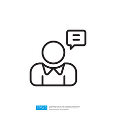 Poster - A simple line drawing of a person with a speech bubble, symbolizing communication or conversation. Illustration icon