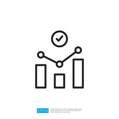 Poster - a simple line graph with bars and a checkmark above, representing data analysis or performance metrics. Illustration icon