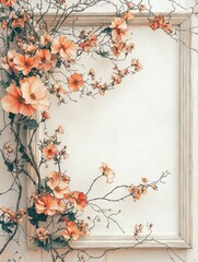 Poster - A large vintage frame with vines and flowers wrapped around the sides, set against a white background.